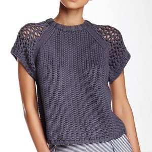 Tibi Tube Yarn Dark Grey Short-sleeved Cropped Sweater